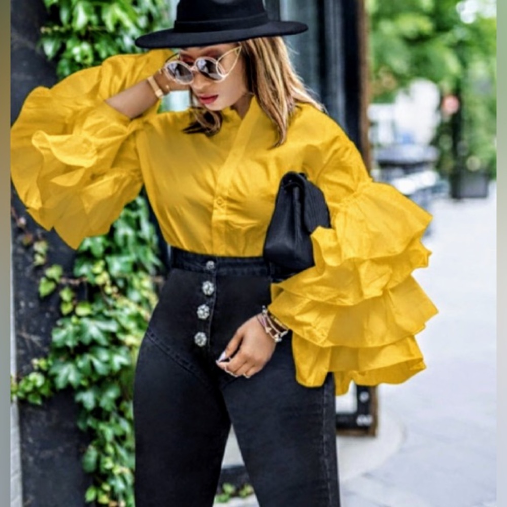 90s aesthetic sunflower 🌻 gold blouse